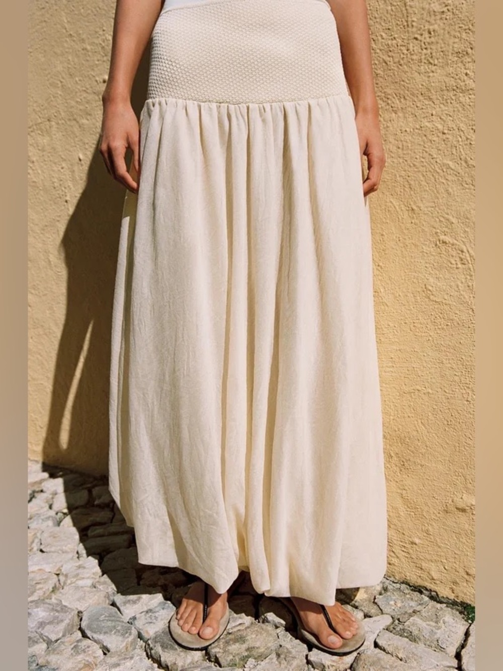 Zara Combined Knit Balloon Midi Skirt Ecru Size S NWT - Picture 2 of 14